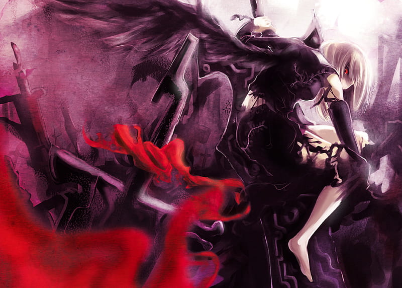 Rumia, red, girl, anime, darkness, video game, touhou, game, HD wallpaper