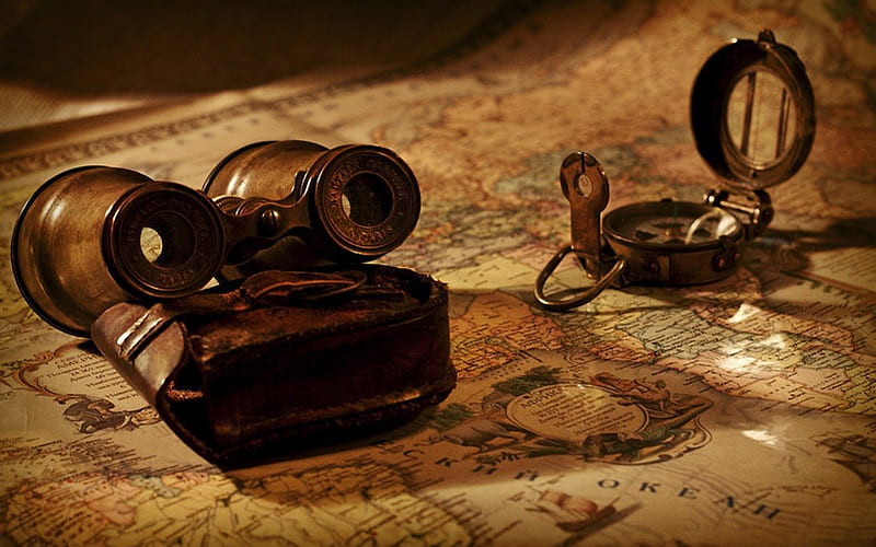Map Compass, binocular, ancient, compass, map, HD wallpaper