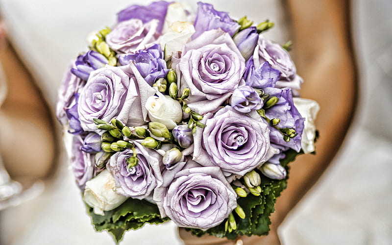 bridal bouquet wedding bouquet, purple roses, roses bouquet, bride, beautiful flowers, roses, wedding concepts, HD wallpaper
