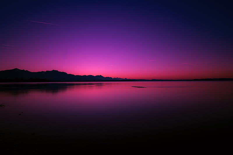 twilight, sunset, horizon, purple sky, Landscape, HD wallpaper