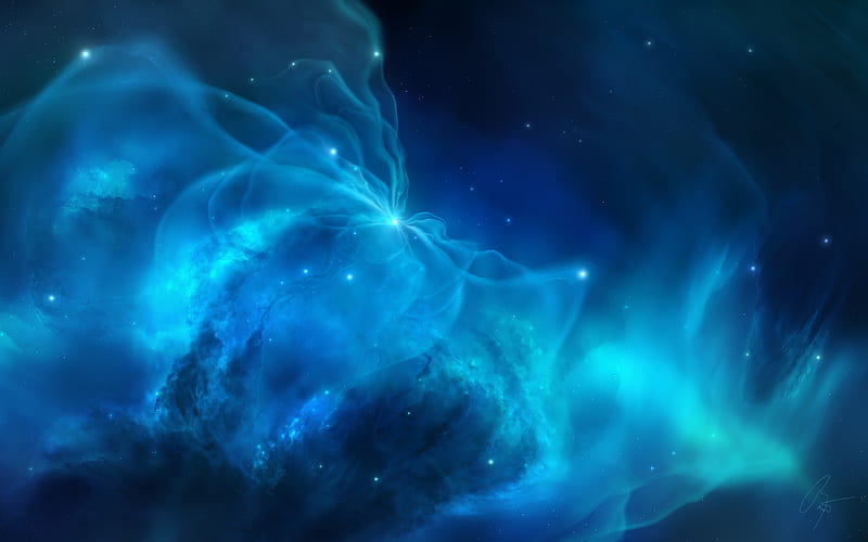 Space Orchestra, nebula, space, blue, HD wallpaper