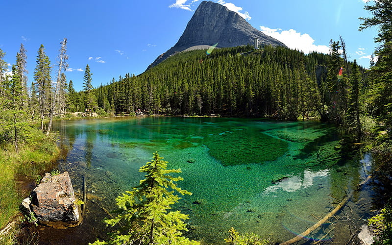 mountain lake, spring, glacial lake, mountain landscape, forest, lake, USA, HD wallpaper