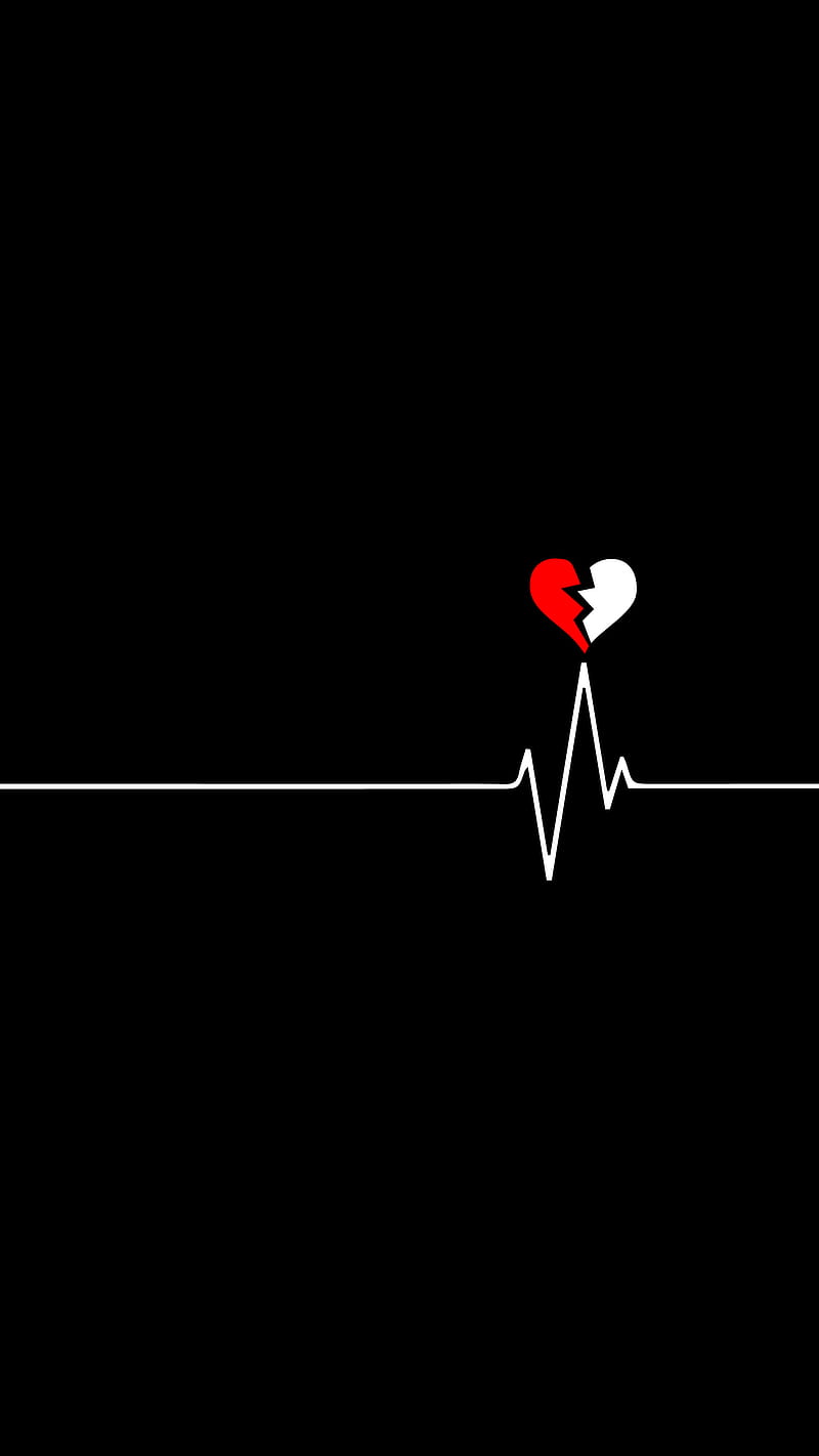Life line Heart Broken, black, broken Heart, emotional, heart beat, life line, no love, ref and white, sad, HD phone wallpaper