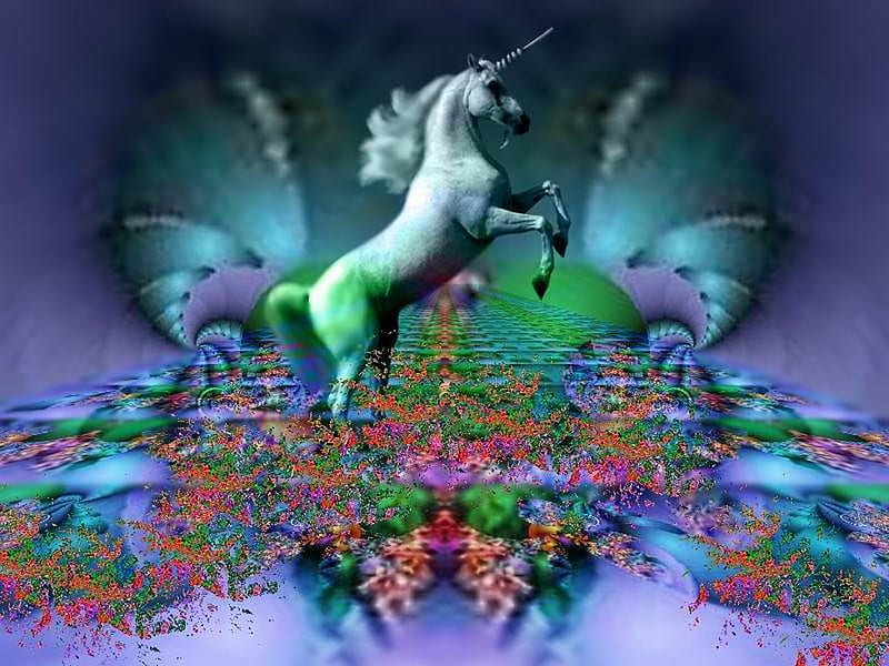 Unicorn in rainbow, fantasy, unicorn, rainbow, animals, HD