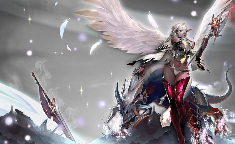 Angel Warrior, art, wings, angel, bonito, woman, fantasy, warrior, girl ...