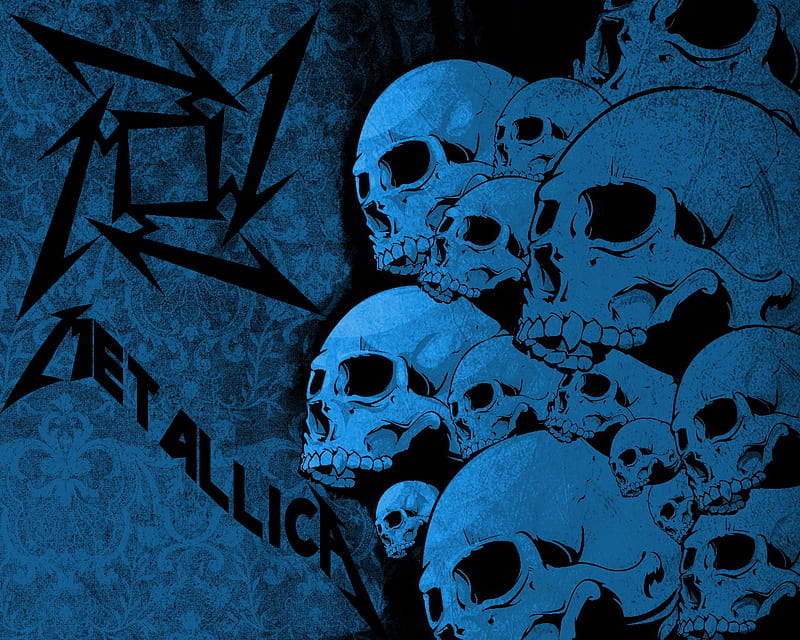 Metallica Skulls Blue, metal, heavy metal, rock, metallica, skull, blue, HD wallpaper