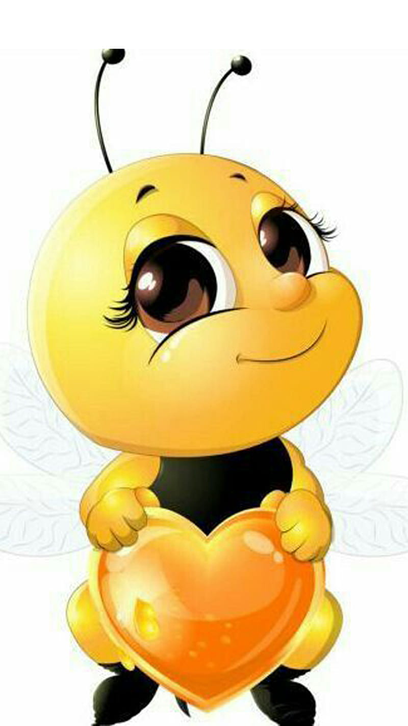 Love-Honey-Bee, animal, bee, cute, friendly, girl, heart, honey, love, nature, yellow, HD phone wallpaper