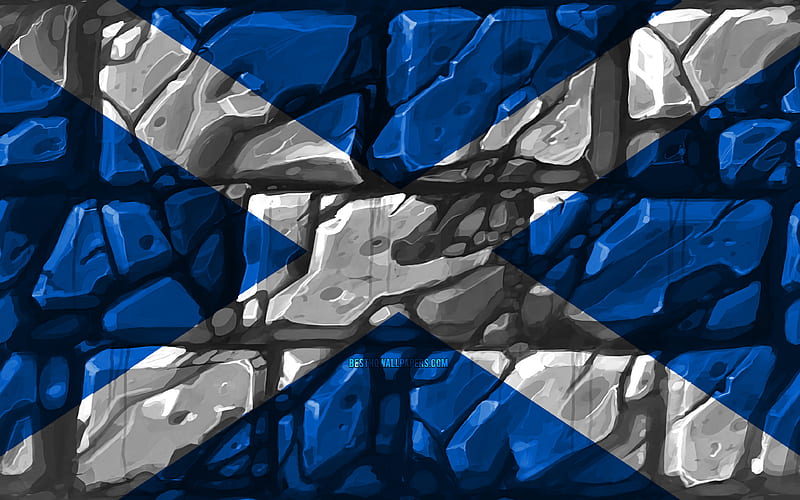 Scottish flag, brickwall European countries, national symbols, Flag of Scotland, creative, Scotland, Europe, Scotland 3D flag, HD wallpaper