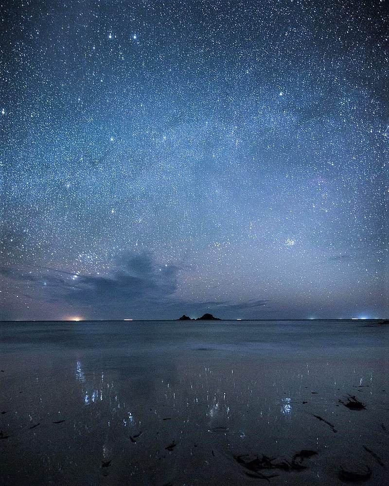 Beach at Night, nature, stars, HD phone wallpaper