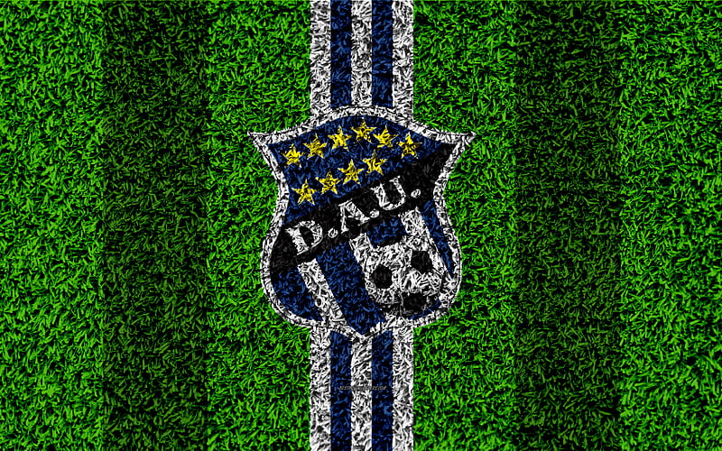 CD Arabe Unido logo, football lawn, Panama football club, white blue lines, grass texture, emblem, Panamanian Football League, Colon, Panama, football, HD wallpaper