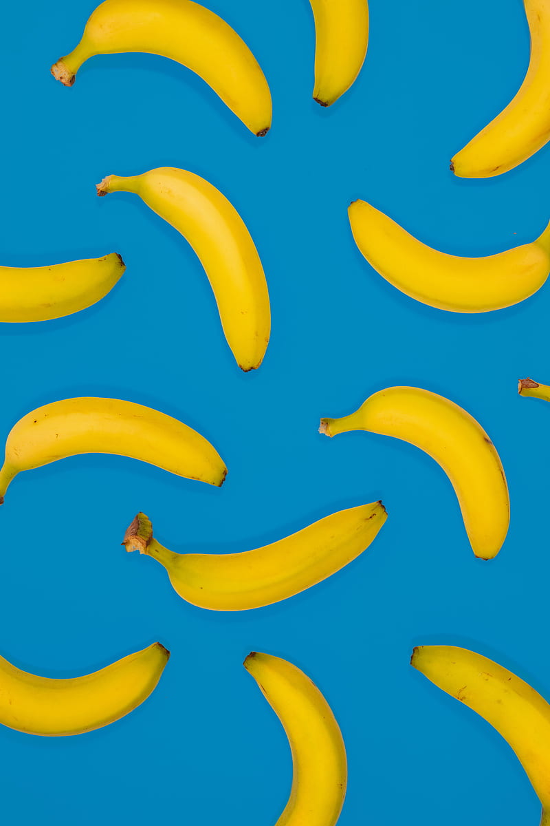 bananas, fruit, yellow, blue, HD phone wallpaper