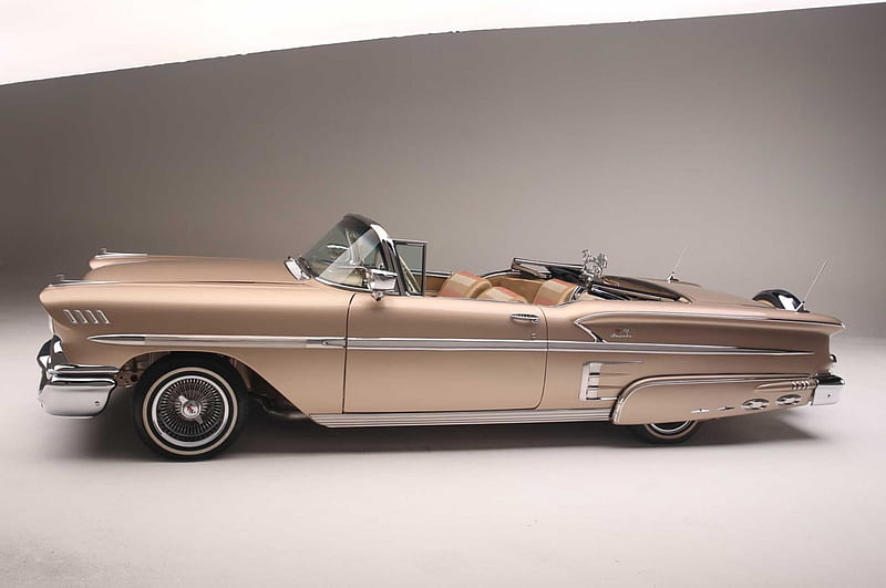 1958-Chevrolet-Impala-Convertible, Classic, GM, Lowrider, Gold, HD wallpaper