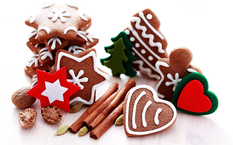 Christmas cookies, New Year, sweets, Merry Christmas, cinnamon, cookies, HD wallpaper