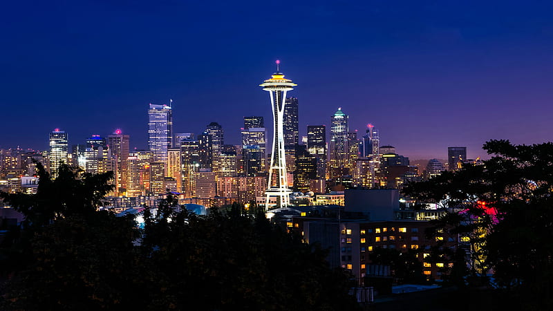 Seattle's Space Needle at Night, city, lights, night, seattle, HD wallpaper