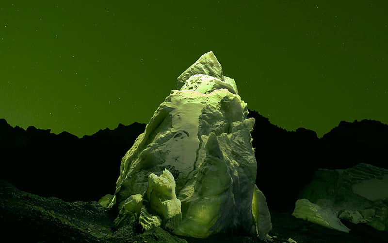 iceberg, dark, night, sky, art, green, HD wallpaper