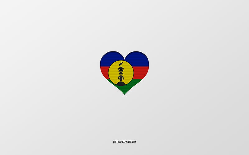 I Love New Caledonia, Oceania countries, New Caledonia, gray background, New Caledonia flag heart, favorite country, Love New Caledonia, HD wallpaper