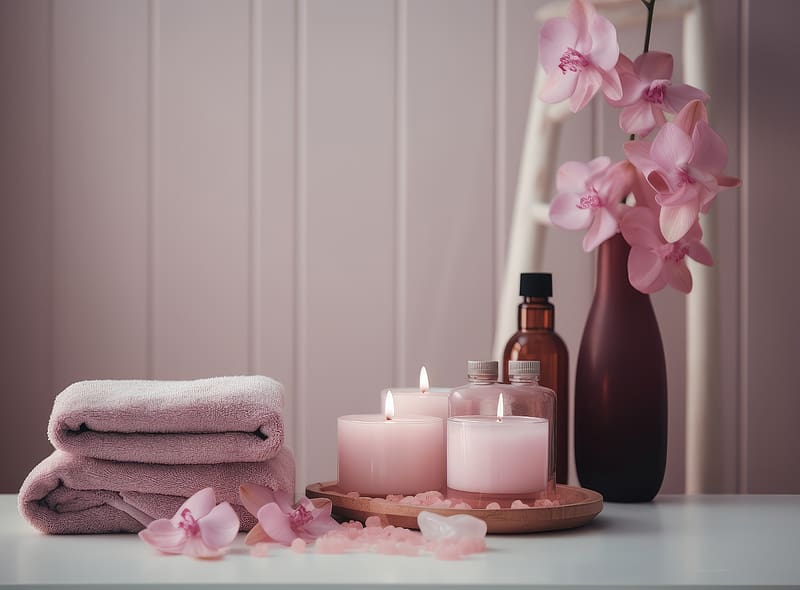 Pink Spa Flowers Candles Bottles Towels Hd Wallpaper Peakpx