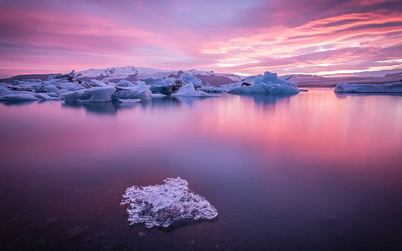Winter, Sunset, Ice, Lake, Earth, Iceberg, HD wallpaper | Peakpx