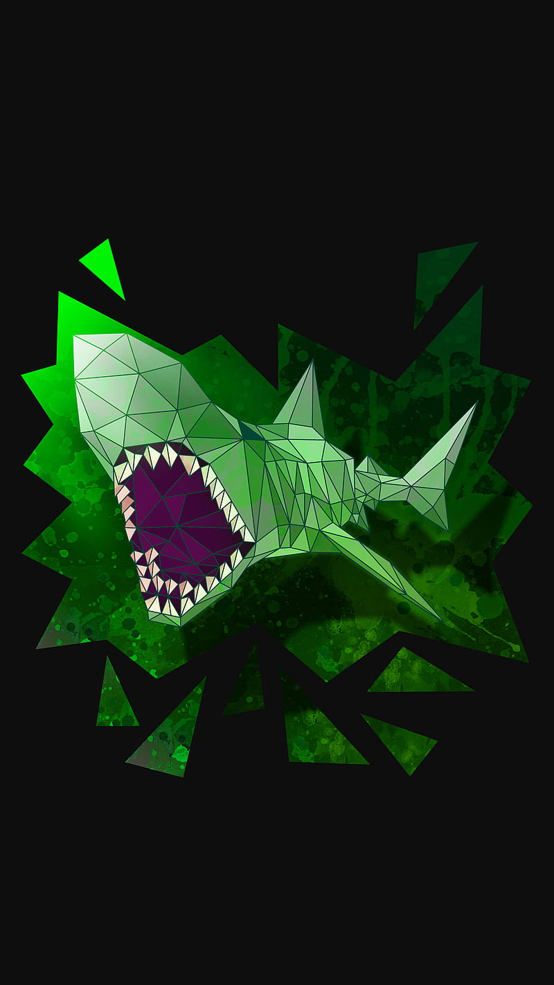 Shark, DimDom, abstract, cool, funny, geometric, green, jaws, low poly, sea, wildlife, HD phone wallpaper