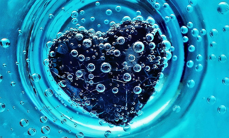 Sunk Heart, creation, abstract, fantasy, nice, 3d, water, love, heart, blue, HD wallpaper