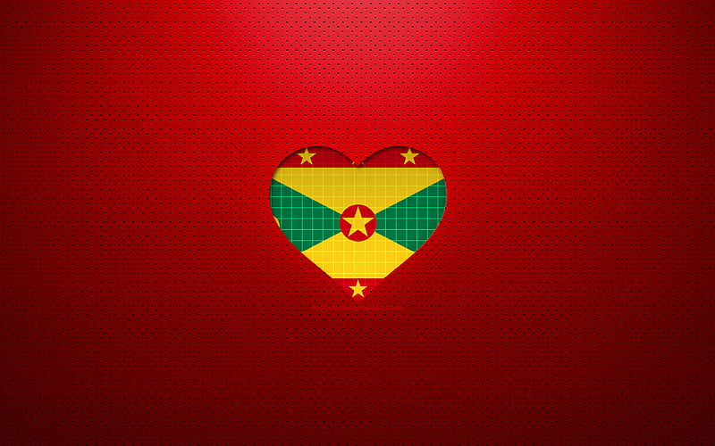 I Love Grenada North American countries, red dotted background, Grenadian flag heart, Grenada, favorite countries, Love Grenada, Grenadian flag, HD wallpaper
