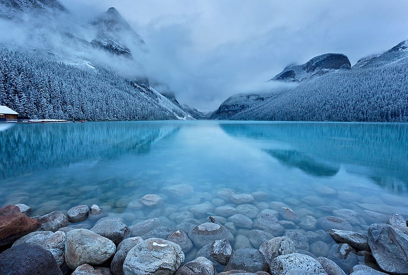 Mountain Lake In Winter, HD wallpaper