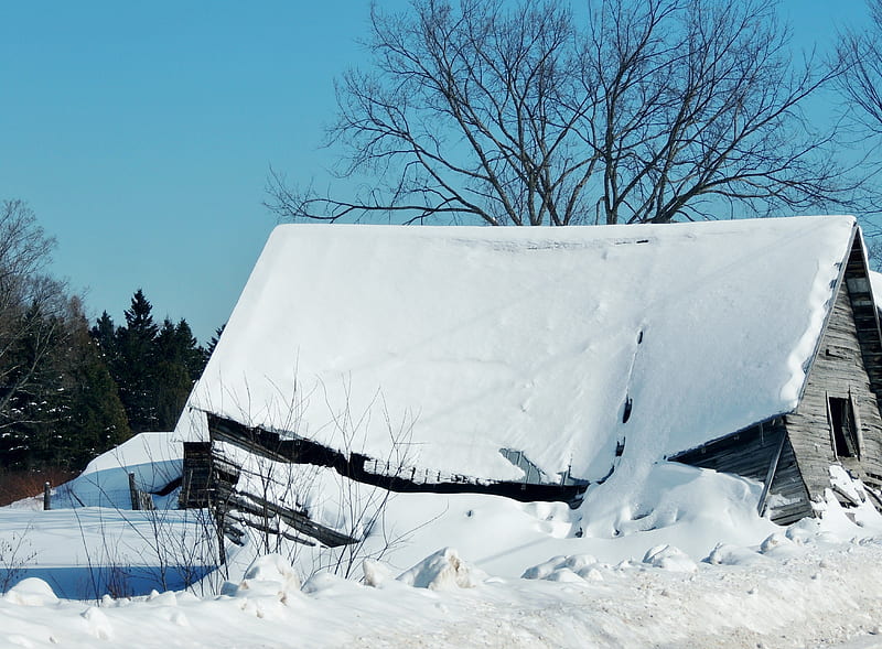 Still Standing, Barn, Architecture, graphy, Snow, Winter, HD wallpaper