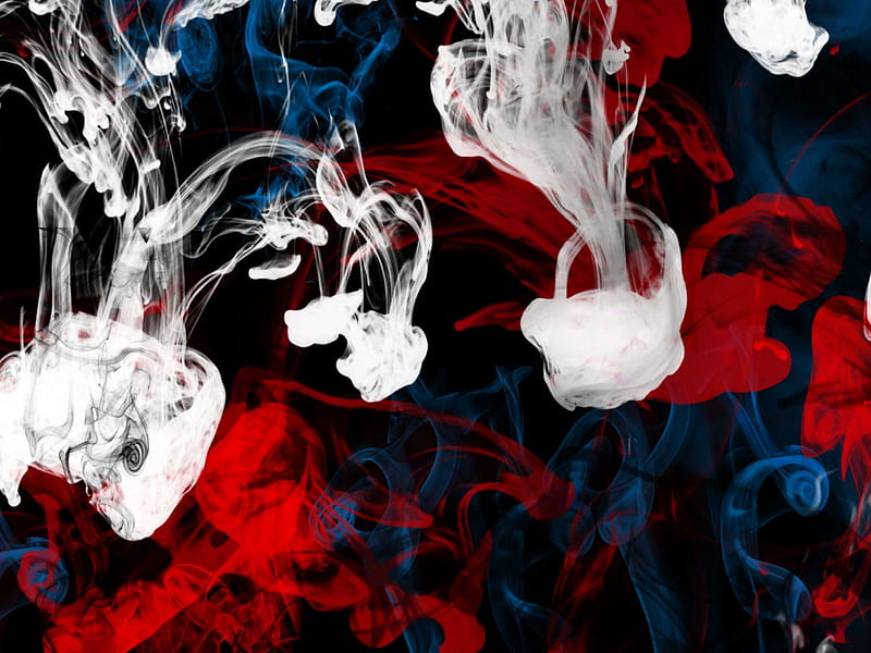 Abstract Smoke, abstract, art, black, blue, painting, red, smoke, white, HD wallpaper