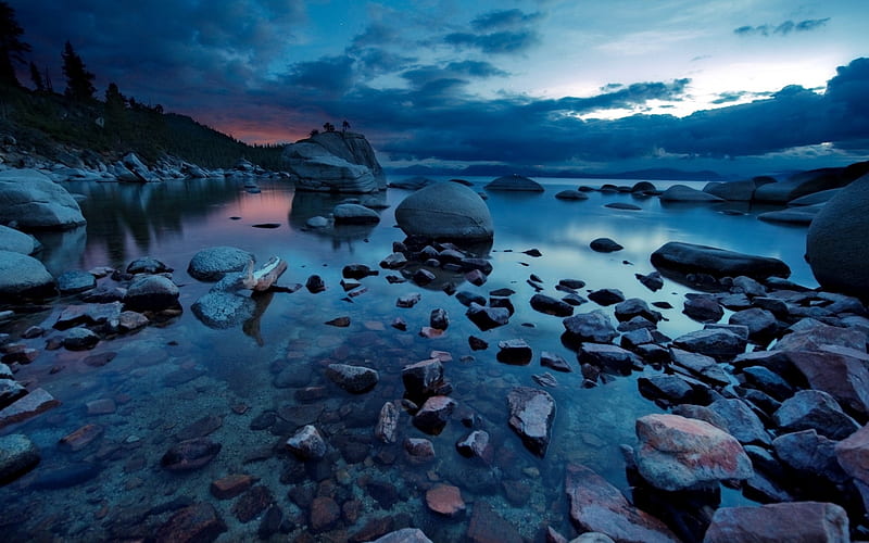 The dark lake sunset-Wonderful Nature, HD wallpaper