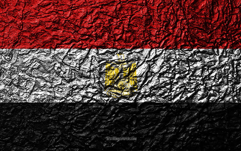 Flag of Egypt stone texture, waves texture, Egyptian flag, national symbol, Egypt, Africa, stone background, HD wallpaper