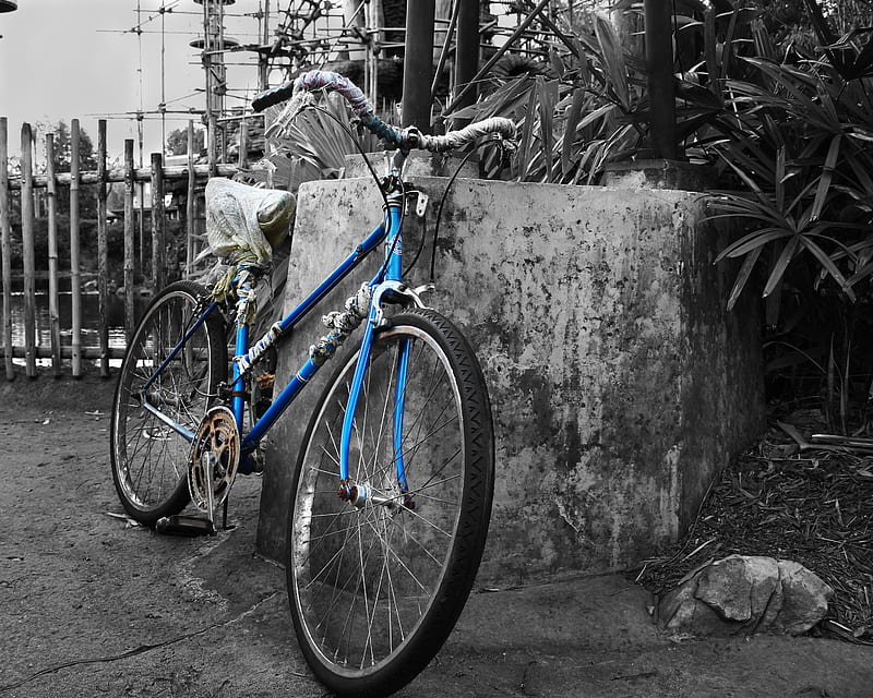 old rusty blue bike, bike, rag rock, old, blue, HD wallpaper