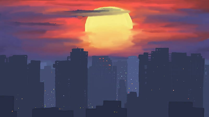 Sunset Over The City , sunset, artist, artwork, digital-art, deviantart, HD wallpaper