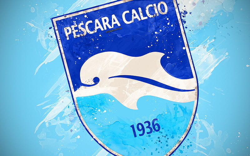 Delfino Pescara 1936 paint art, creative, logo, Italian football team, Serie B, emblem, blue background, grunge style, Pescara, Italy, football, HD wallpaper