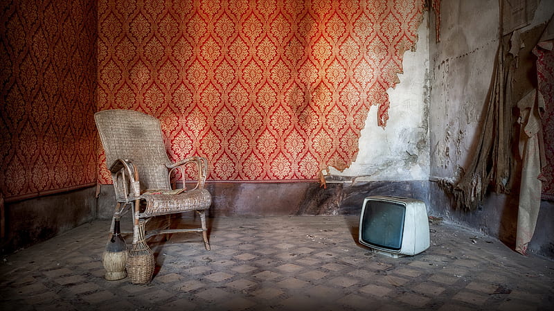 Man Made, Room, Abandoned, Armchair, Bottle, TV Set, HD wallpaper