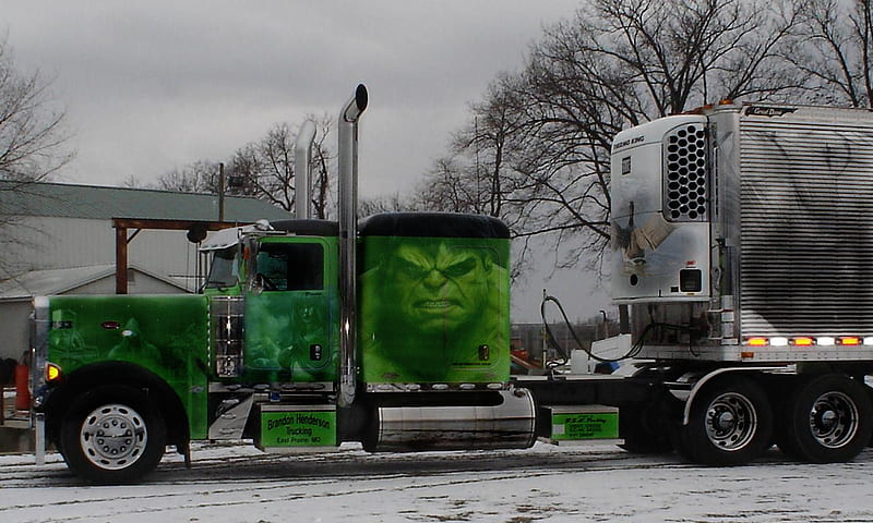 big green delivery machine , hulk, green, head, turner, truck, huge, american, airbrushed, HD wallpaper