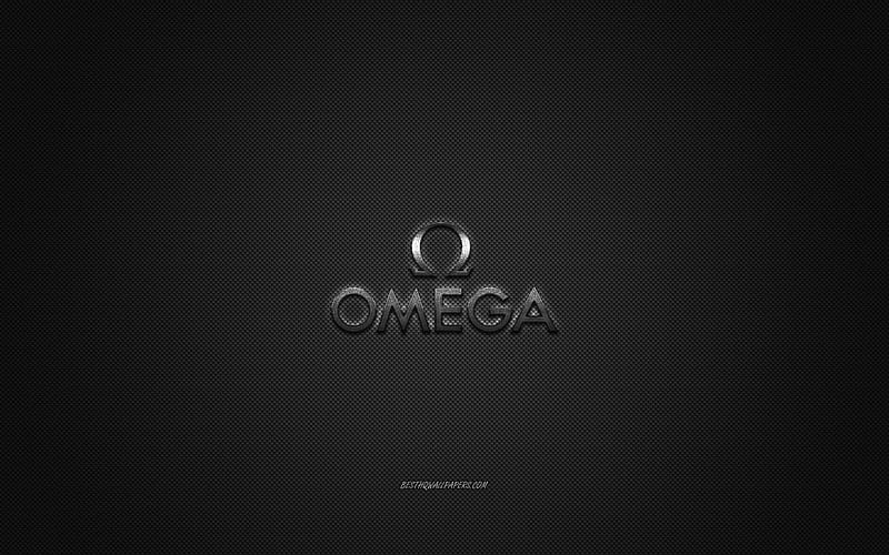 Omega logo, metal emblem, apparel brand, black carbon texture, global apparel brands, Omega, fashion concept, Omega emblem, HD wallpaper