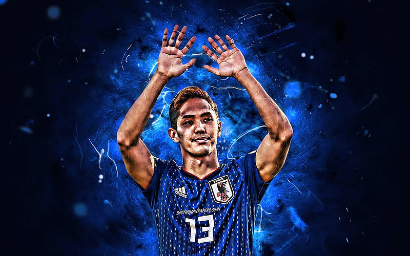 Yoshinori Muto, goal, Japan National Team, soccer, footballers, Muto, neon lights, Japanese football team, HD wallpaper