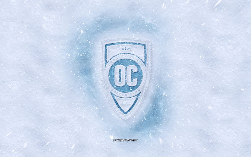 Orange County SC logo, American soccer club, winter concepts, USL, Orange County SC ice logo, snow texture, Orange County, California, USA, snow background, Orange County SC, soccer, HD wallpaper
