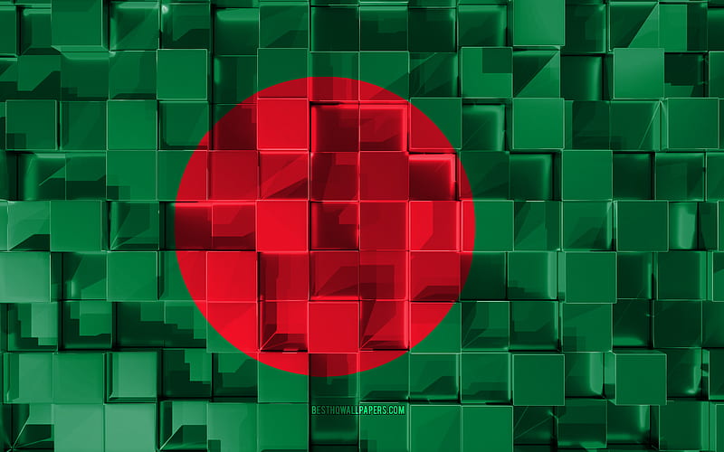 Flag of Bangladesh, 3d flag, 3d cubes texture, Flags of Asian countries, 3d art, Bangladesh, Asia, 3d texture, Bangladesh flag, HD wallpaper