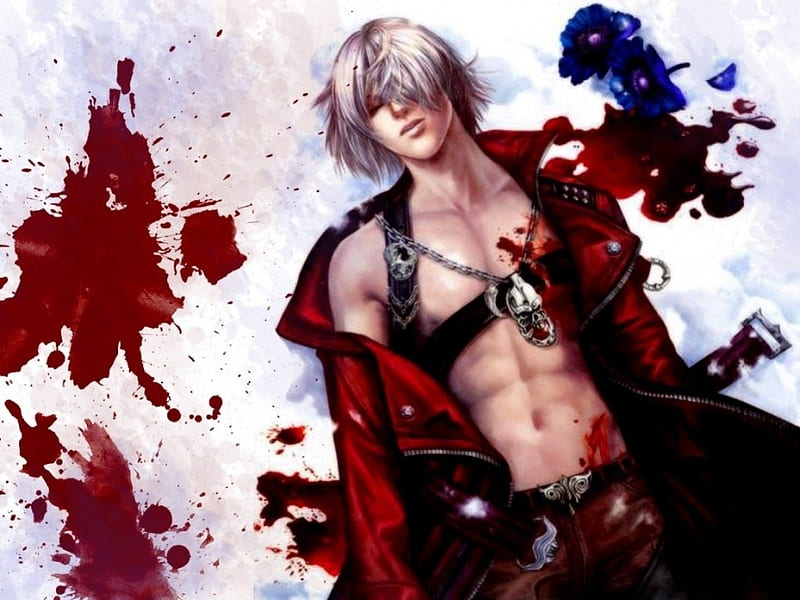 Cool Looking Guy!!, male, lie, white hair, dying, sexy, blood, caot, pant, injured, HD wallpaper