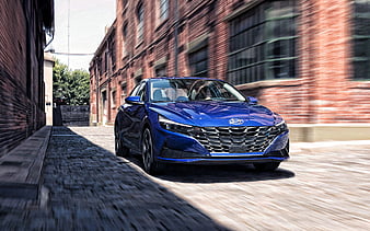 2021, Hyundai Elantra, front view, exterior, blue sedan, new blue Elantra, Korean cars, Hyundai, HD wallpaper