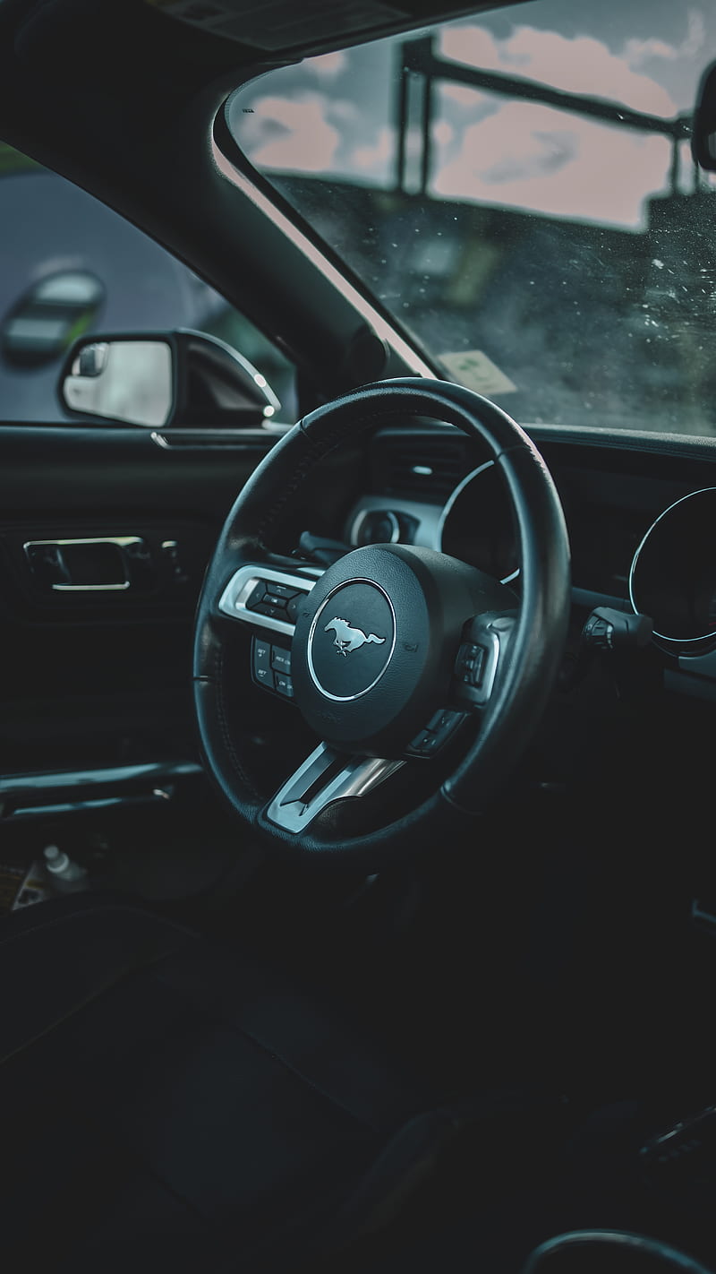 ford mustang, mustang, car, steering wheel, salon, HD phone wallpaper