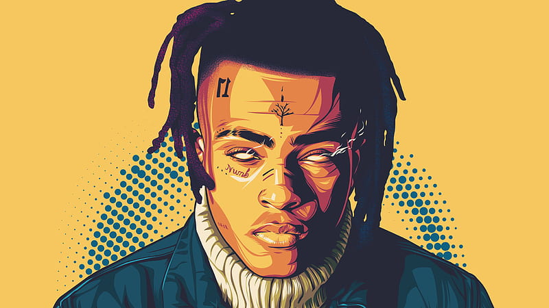 XXXTentacion Is Wearing Blue Shirt With Closed Eyes In Yellow Background Celebrities, HD wallpaper