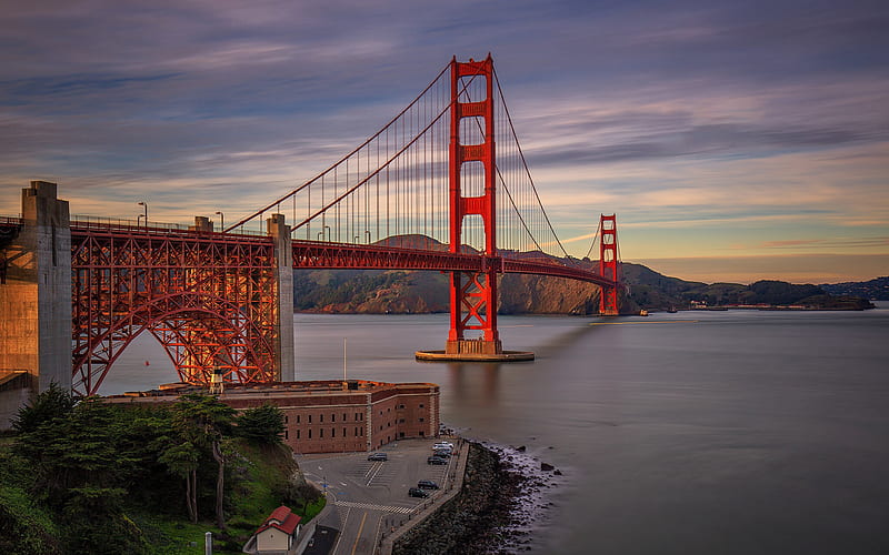 Golden Gate Bridge, San Francisco, California, USA, red suspension bridge, mountain landscape, bridge, Golden Gate, HD wallpaper