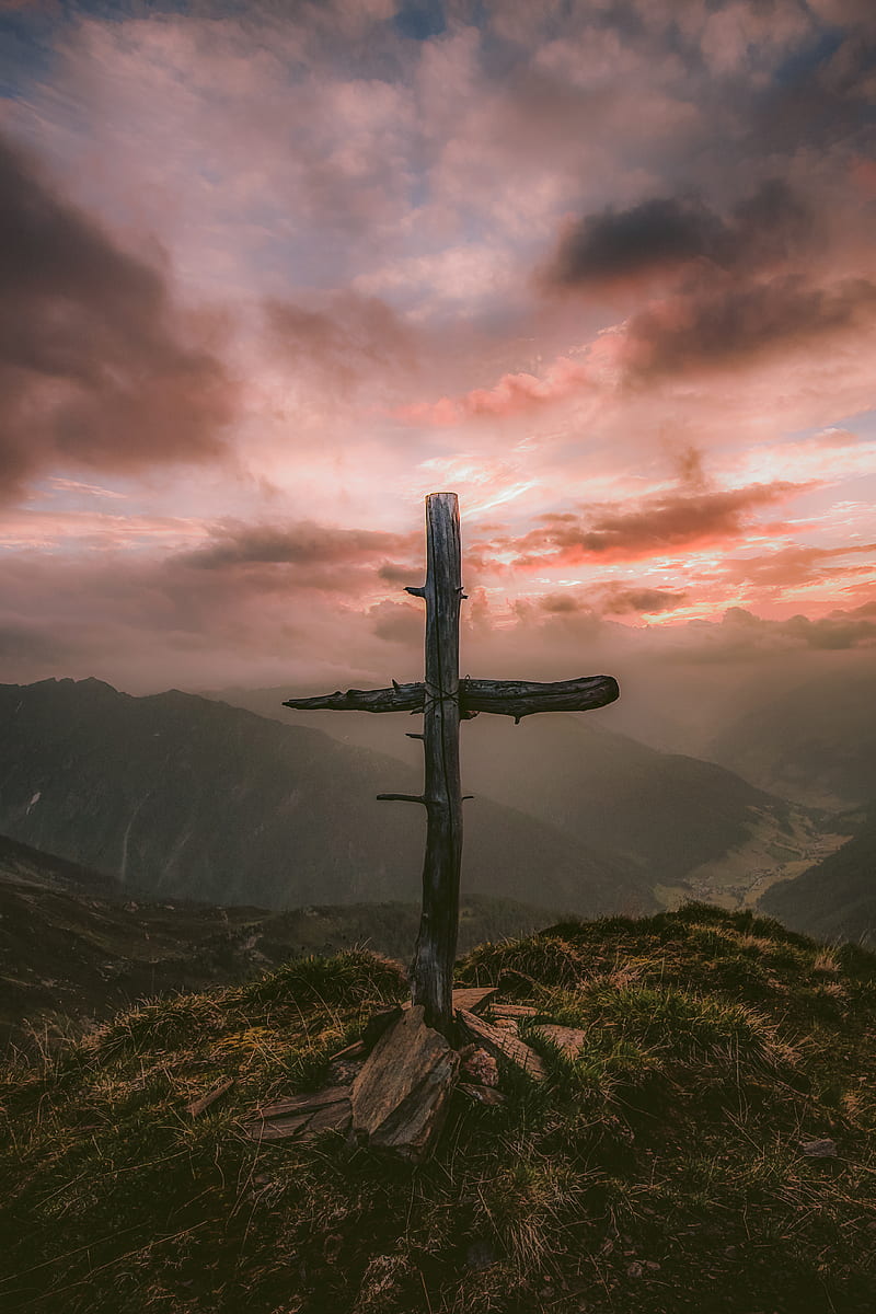 grey wooden cross on mountain, HD phone wallpaper