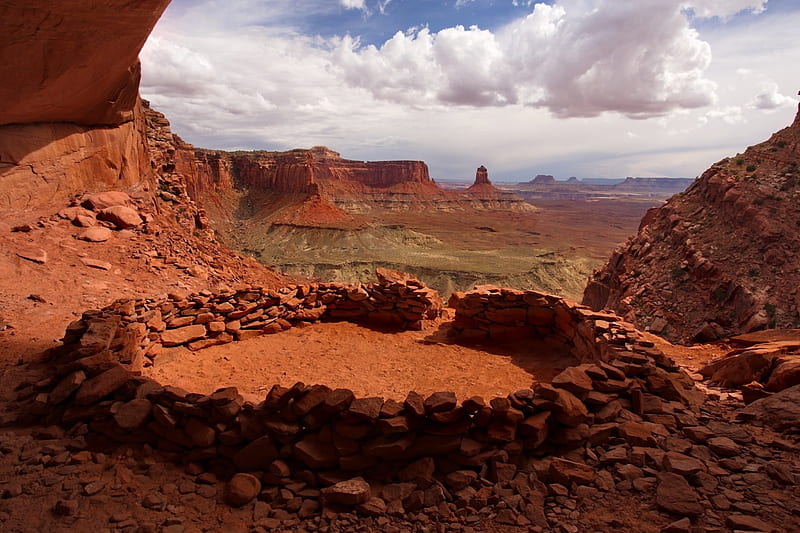 Canyonlands, Utah, formations, mountains, clouds, sky, landscape, HD wallpaper