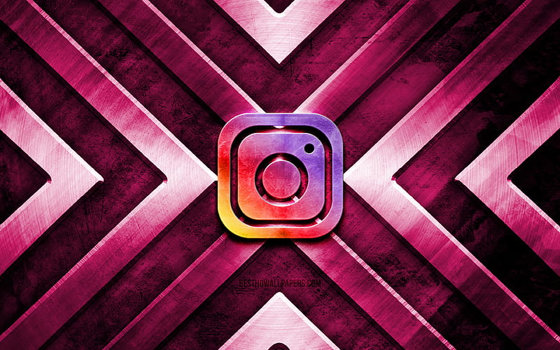 Instagram metal logo purple metal background, social networks, metal arrows, Instagram logo, creative, Instagram, HD wallpaper