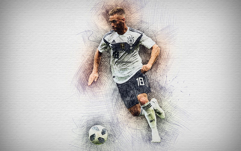 Joshua Kimmich, German football team, artwork, Kimmich, soccer, footballers, drawing Joshua Kimmich, Germany National Team, HD wallpaper