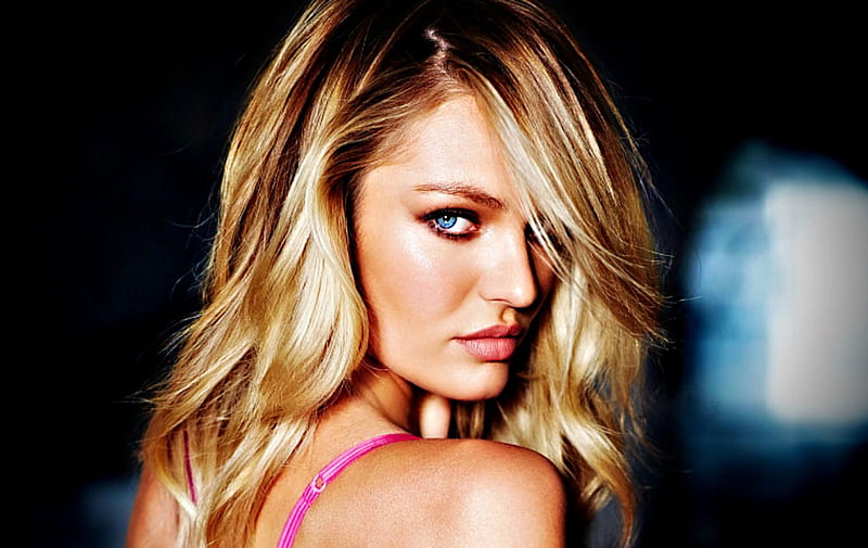 Candice Swanepoel, girl, model, blonde, woman, pink, blue, HD wallpaper