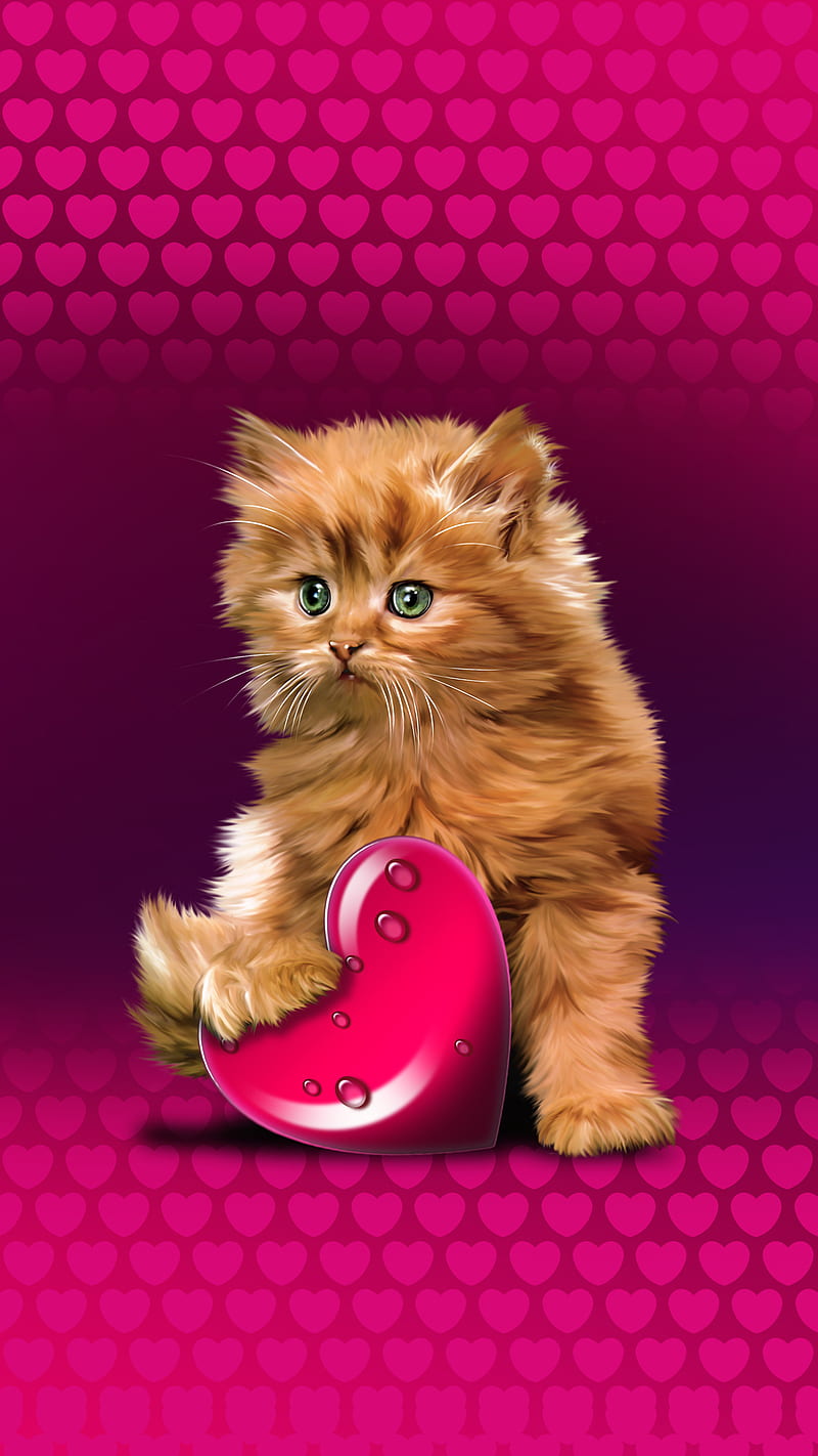 Kitty Love, Fenrir, valentine kitten love heart, HD phone wallpaper ...